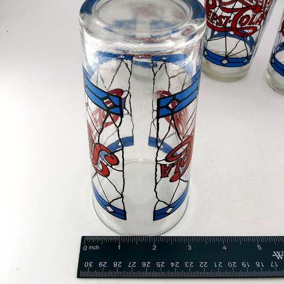 Vintage 1970s set of 4 Pepsi Cola Tumblers Drinking Glasses stained glass style - Picture 8 of 10